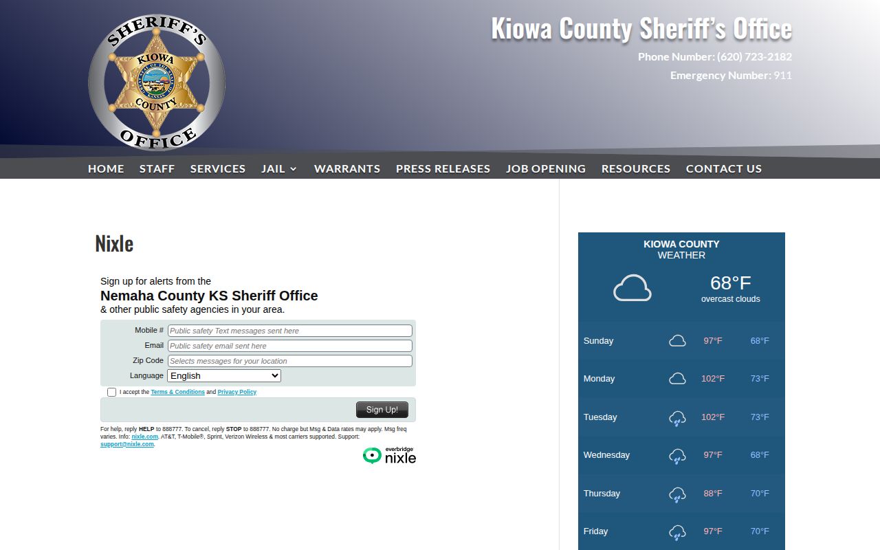 Kiowa County sheriff Nixle custody and safety alerts